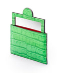 Compact leather mirror, emerald croc, side