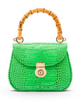 Bamboo handle bag, emerald croc, front view