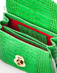 Bamboo handle bag, emerald croc, inside view