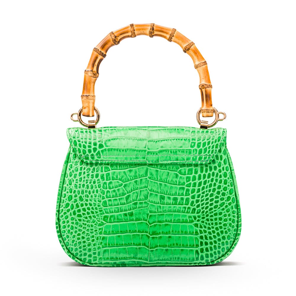 Bamboo handle bag, emerald croc, back view
