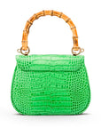 Bamboo handle bag, emerald croc, back view