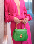 Bamboo handle bag, emerald croc, lifestyle