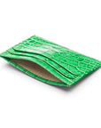 Leather credit card holder, emerald croc. inside