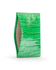 Leather credit card holder, emerald croc, open