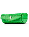 Leather lipstick case, emerald green croc, front view