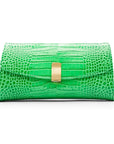 Leather clutch bag, emerald croc, front view