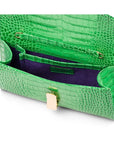 Leather clutch bag, emerald croc, inside view