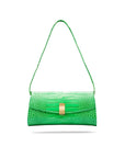 Leather clutch bag, emerald croc, short strap