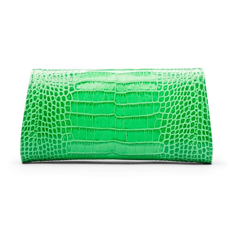Leather clutch bag, emerald croc, back view