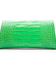 Leather clutch bag, emerald croc, back view