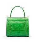 Mini leather Morgan Bag, top handle bag, emerald croc, back view