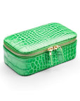 Rectangular zip around jewellery case, emerald croc, front