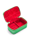 Rectangular zip around jewellery case, emerald croc, inside