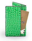 Leather card holder with RFID protection, emerald croc, back