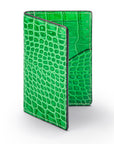 Leather card holder with RFID protection, emerald croc, front