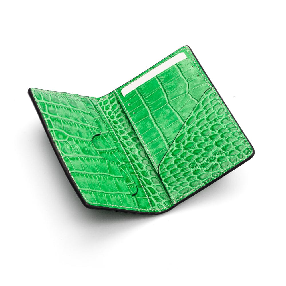 Leather card holder with RFID protection, emerald croc, interior