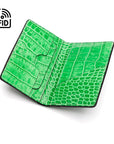 Leather card holder with RFID protection, emerald croc, inside