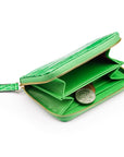 Small leather zip around accordion coin purse, emerald croc, inside view 2