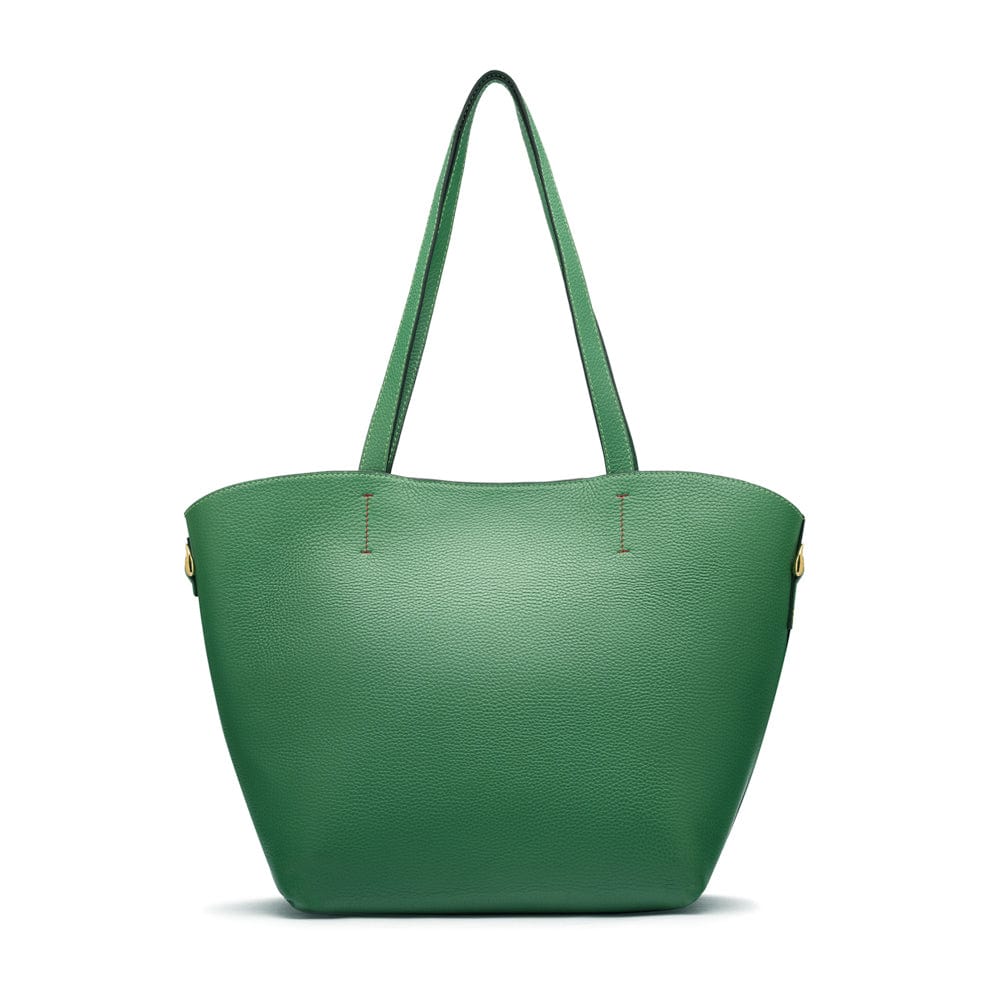 Leather tote bag, emerald, front view
