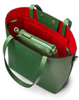 Leather tote bag, emerald, inside view