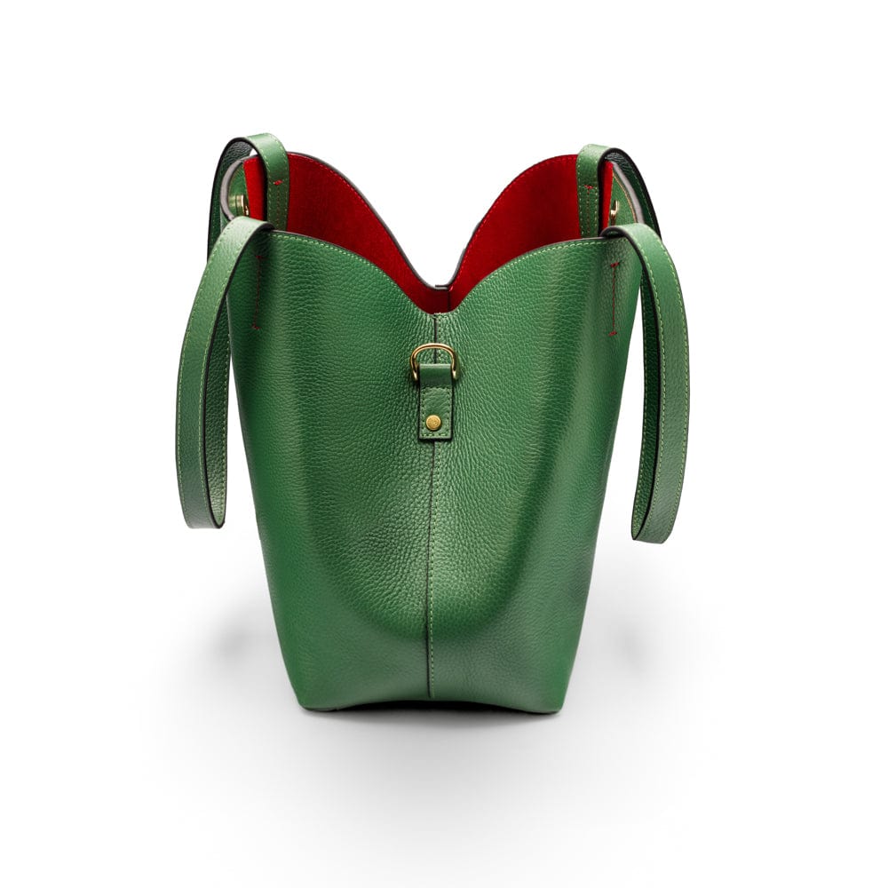 Leather tote bag, emerald, side view