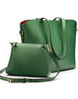 Leather tote bag, emerald, with mini bag