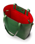 Leather tote bag, emerald, open 2