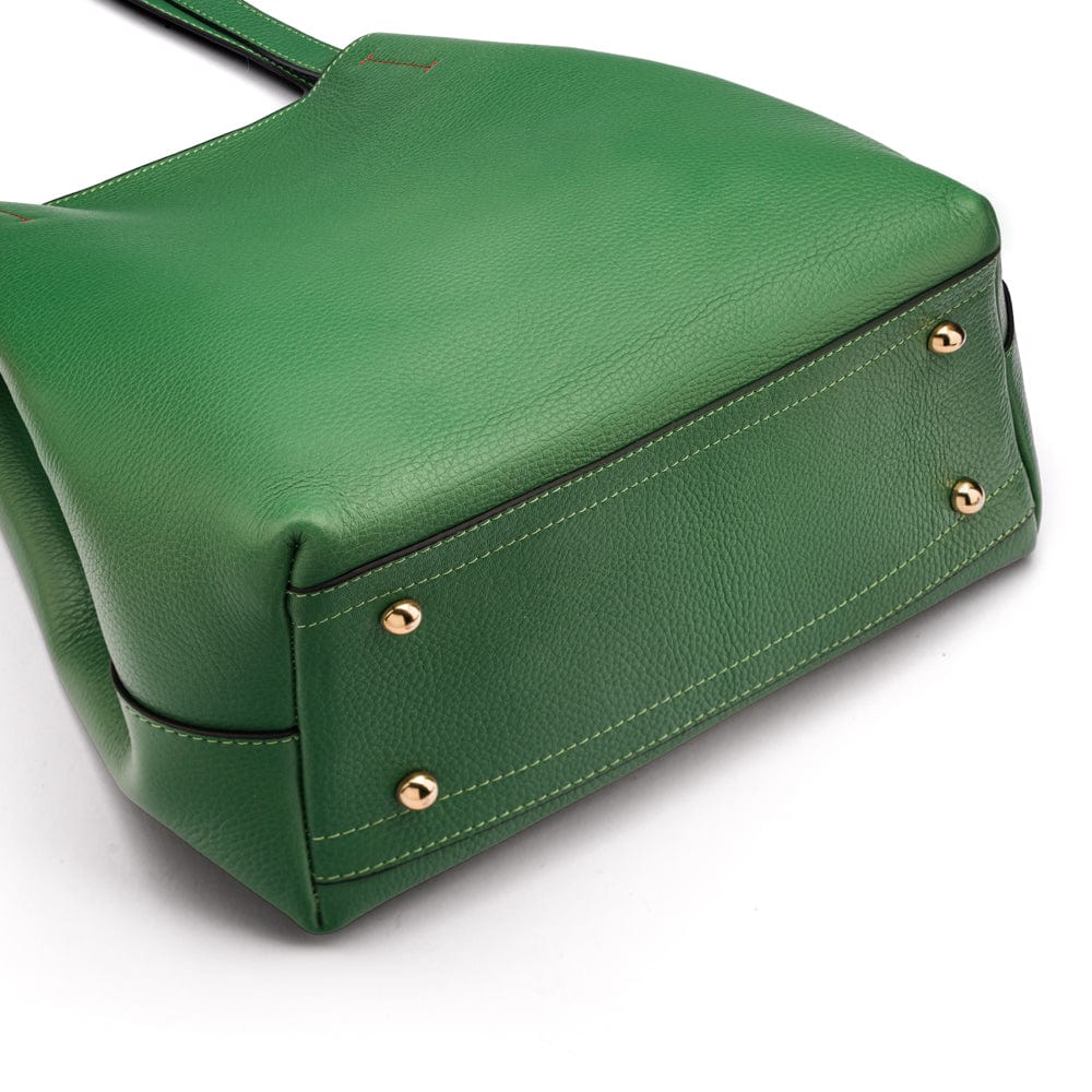 Leather tote bag, emerald, base view