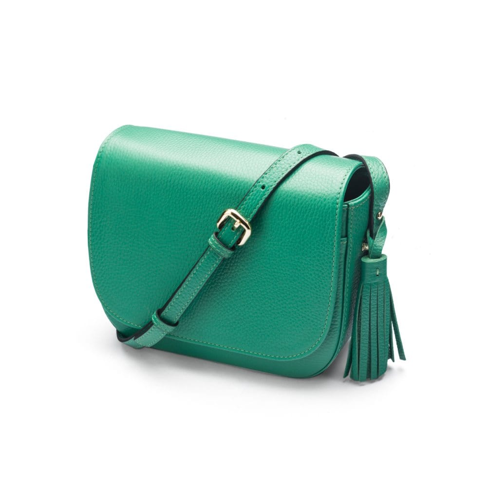 Leather saddle bag, emerald green, side