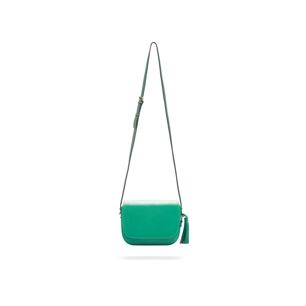 Leather saddle bag, emerald green, long strap