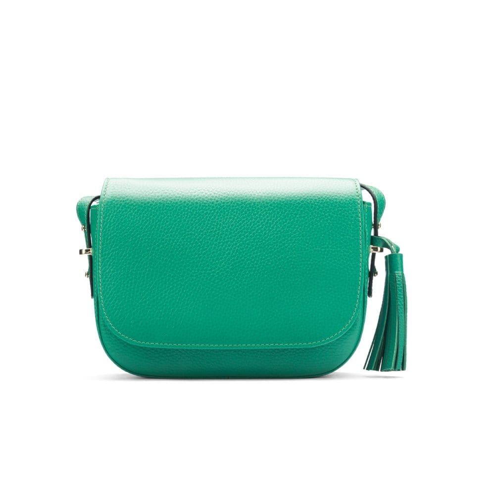 Leather saddle bag, emerald green, front