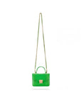 Small leather top handle bag, emerald croc