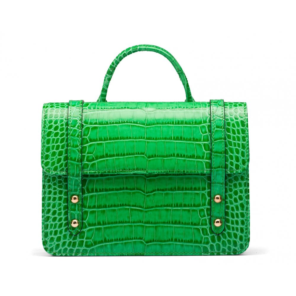Mini top handle Harmony music bag, emerald croc, front view