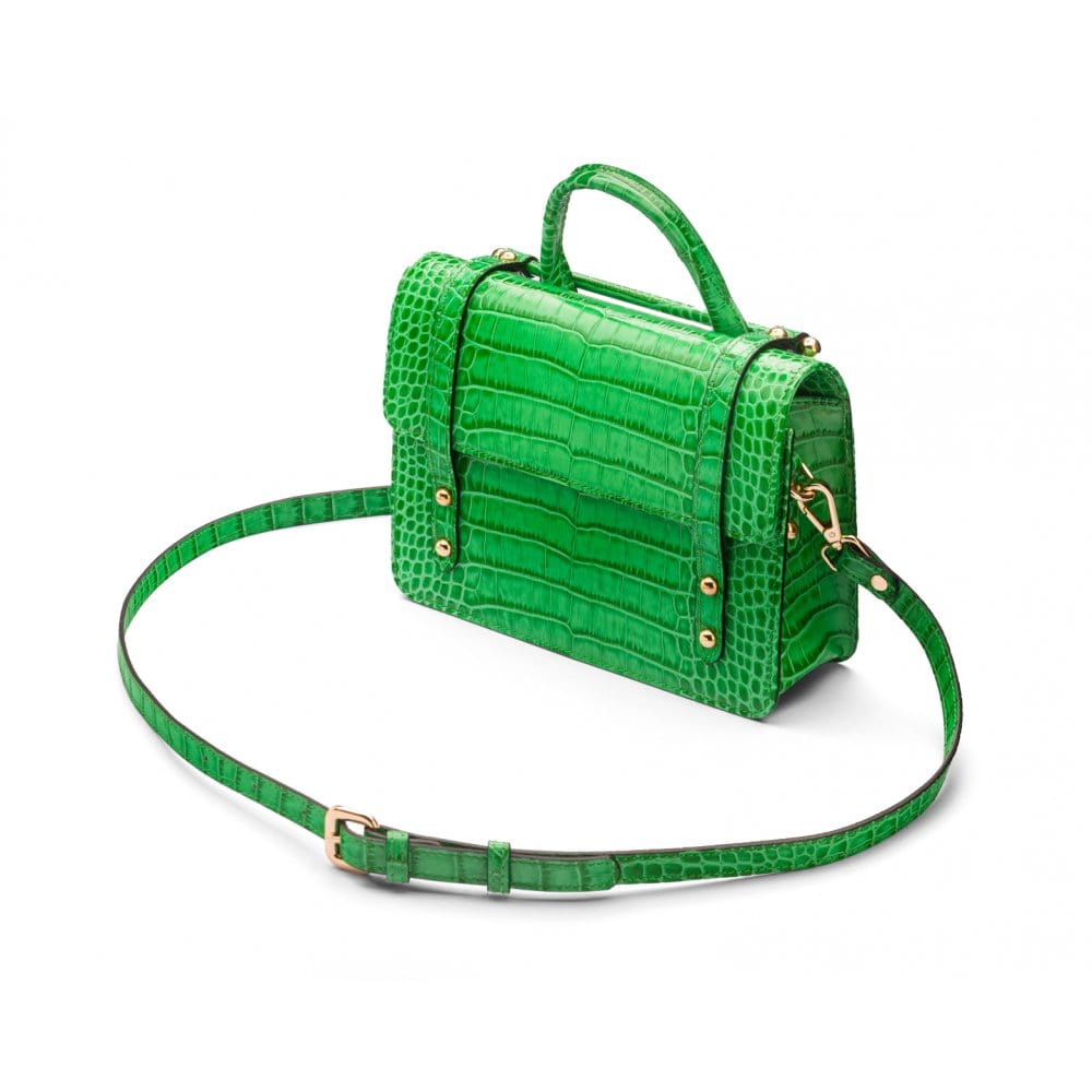 Mini top handle Harmony music bag, emerald croc, side view
