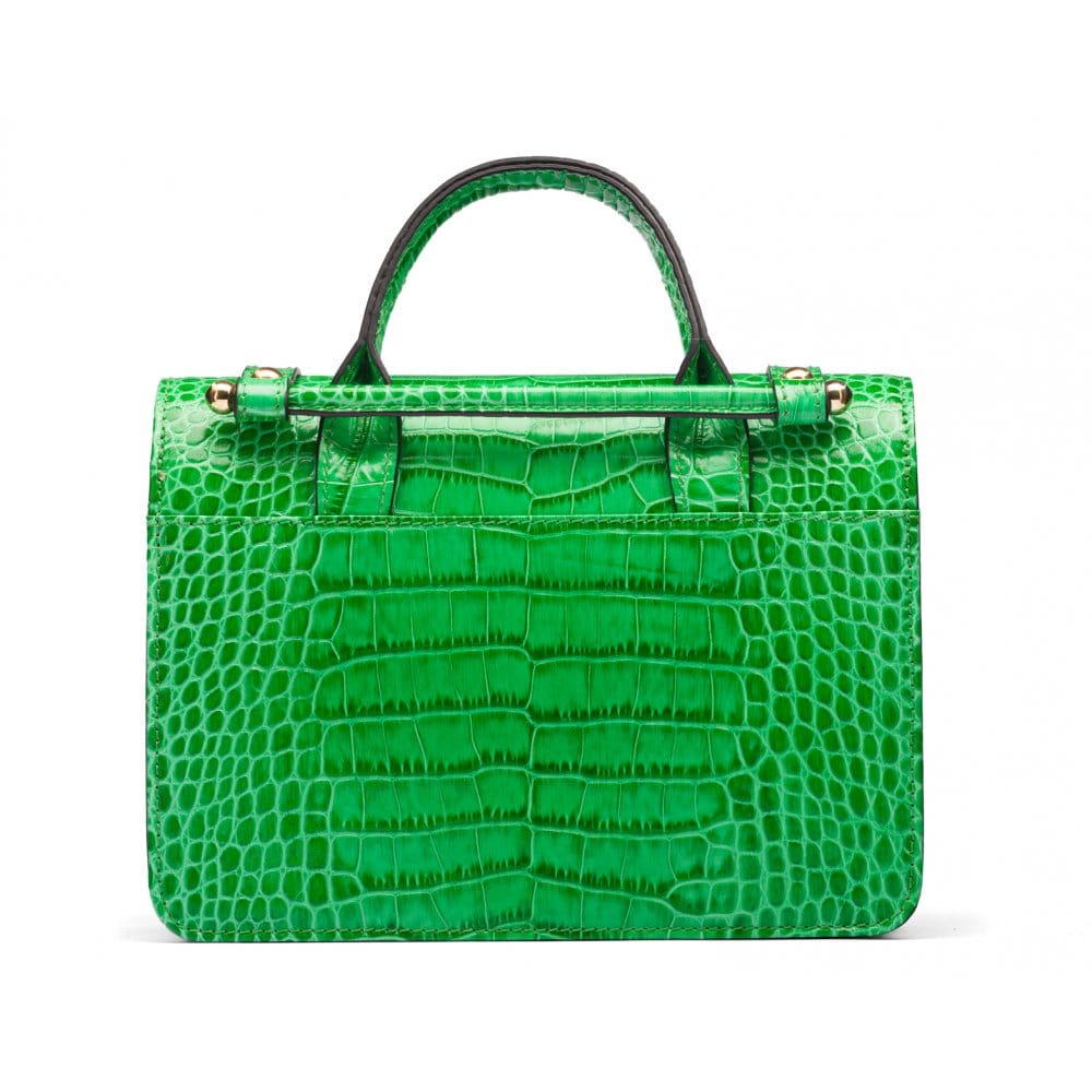 Mini top handle Harmony music bag, emerald croc, back view