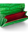 Small leather concertina purse, emerald croc, inside