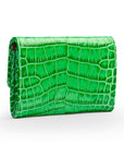 Small leather concertina purse, emerald croc, back