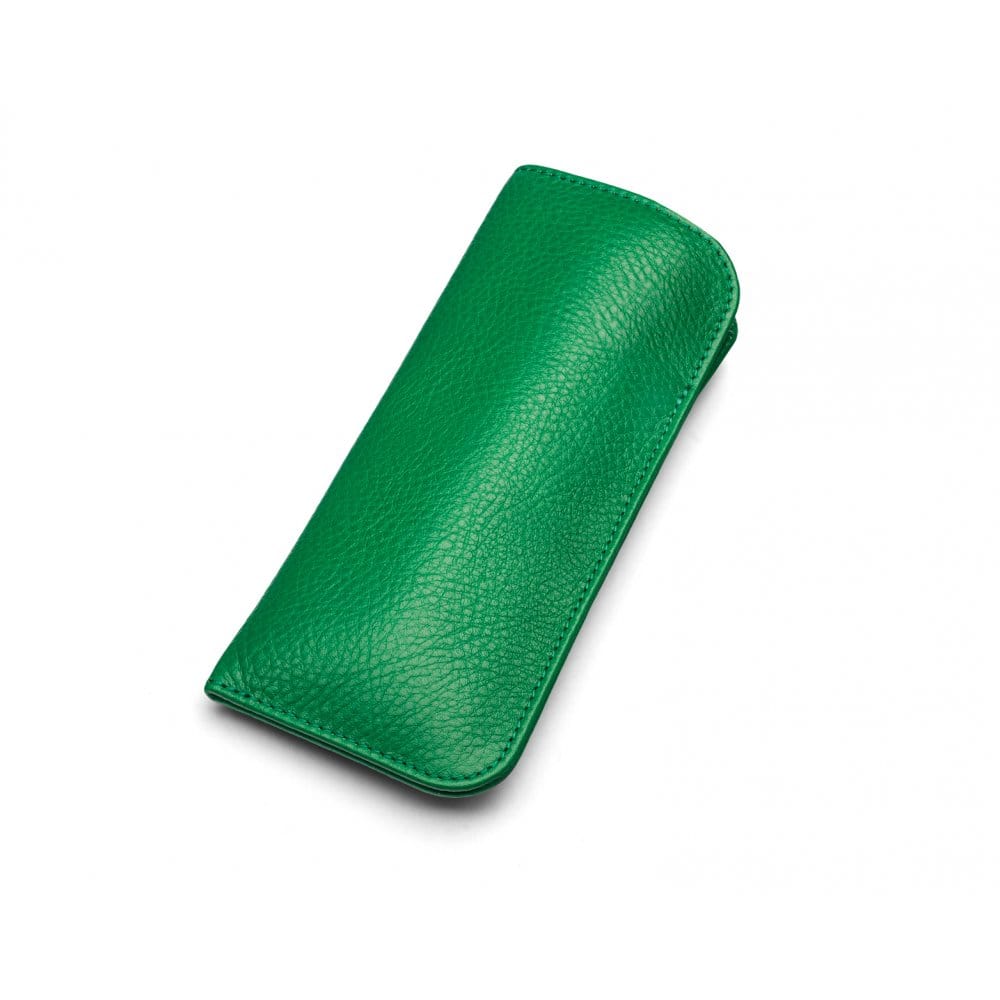 Large leather glasses case, emerald green, front