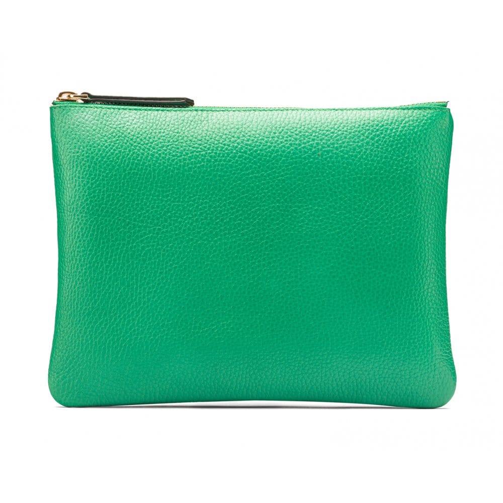 Large leather makeup bag, emerald green, front