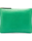 Large leather makeup bag, emerald green, front