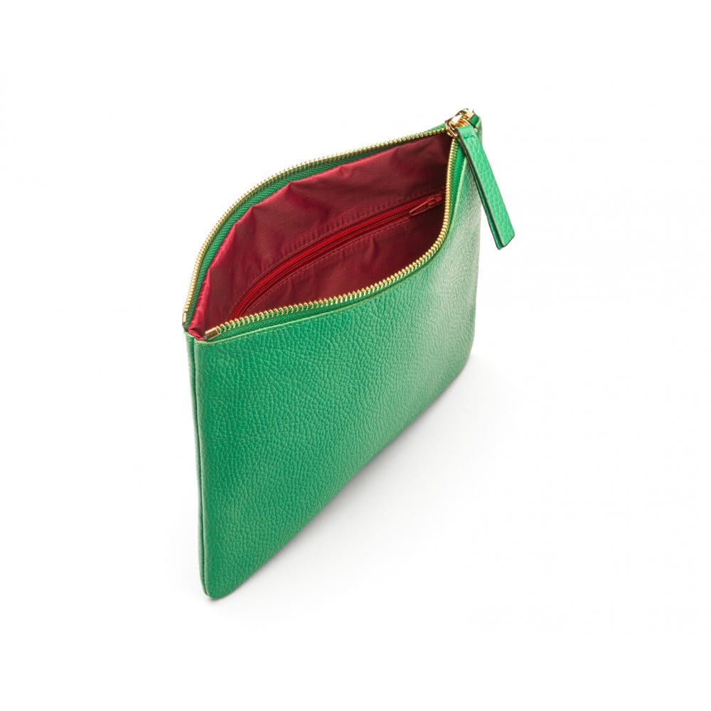 Large leather makeup bag, emerald green, inside