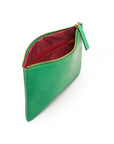 Large leather makeup bag, emerald green, inside