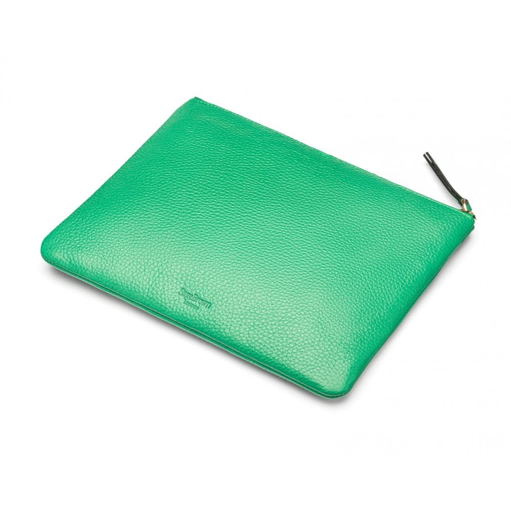 Large leather makeup bag, emerald green, back