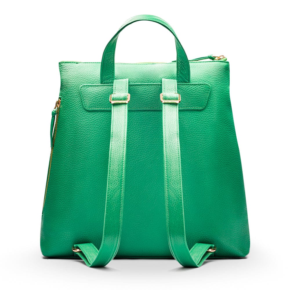 Leather 13" laptop backpack, emerald green, back view