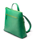 Leather 13" laptop backpack, emerald green, side view