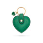 Leather heart shaped key ring, emerald, front