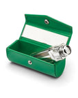 Leather lipstick case. emerald green, inside