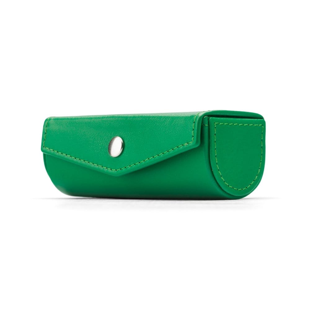 Leather lipstick case. emerald green, front