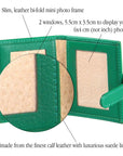 Mini leather passport photo frame, emerald green, 60 x 40mm, features