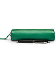 Leather pencil case, emerald, front